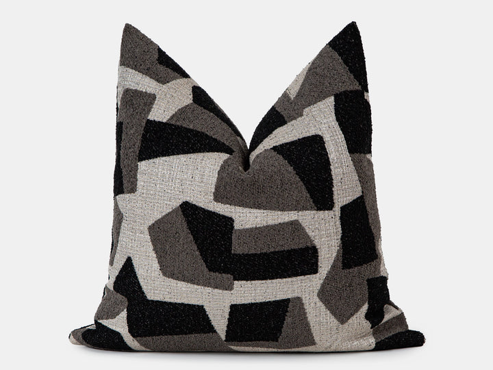 Black Geometric Textured Pillow Cover