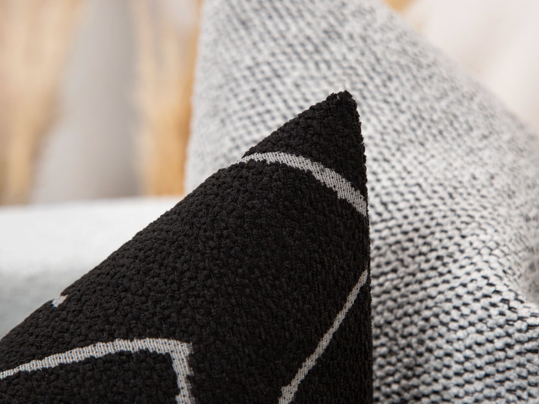 Textured Black Line Art Pillow Cover