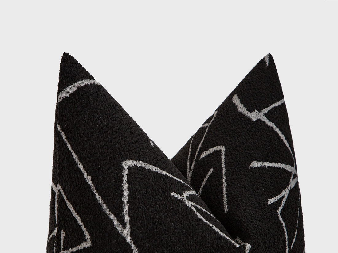 Textured Black Line Art Pillow Cover