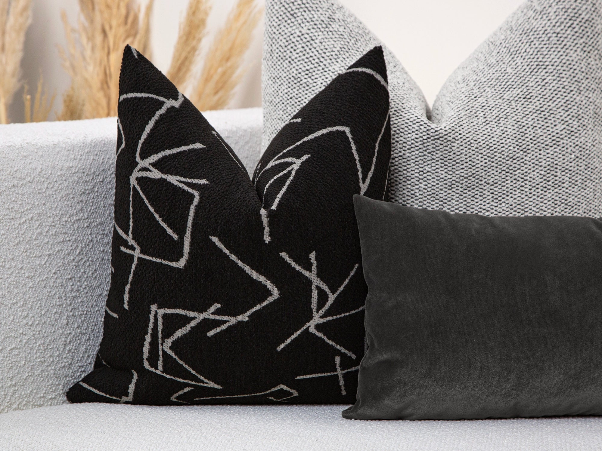 Textured Black Line Art Pillow Cover