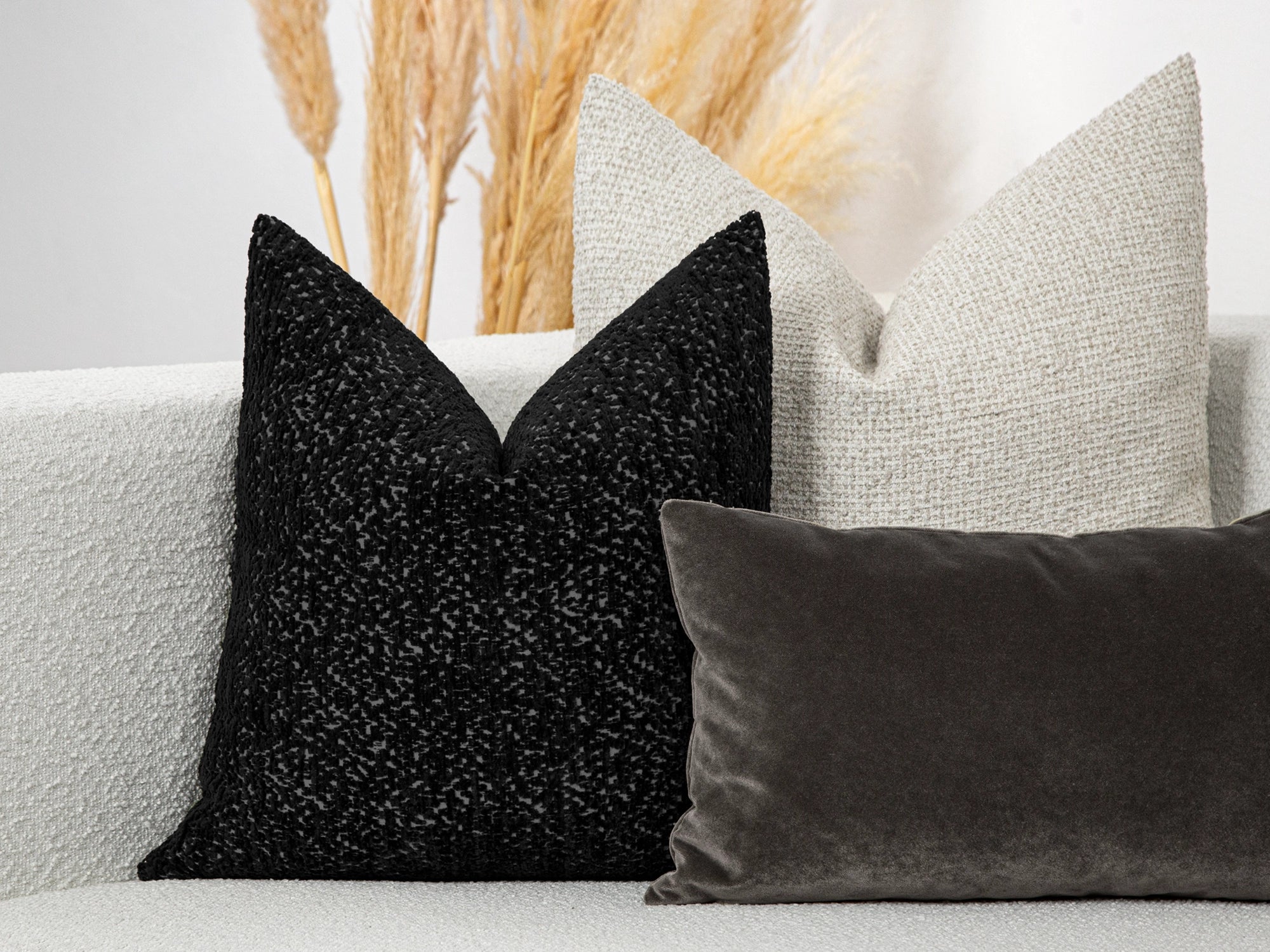 Black Plush Textured Pillow Cover – Haven
