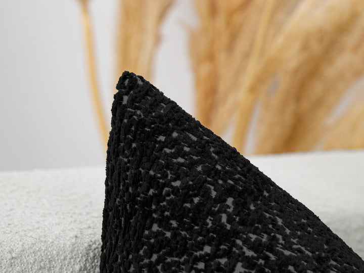 Black Plush Textured Pillow Cover – Haven