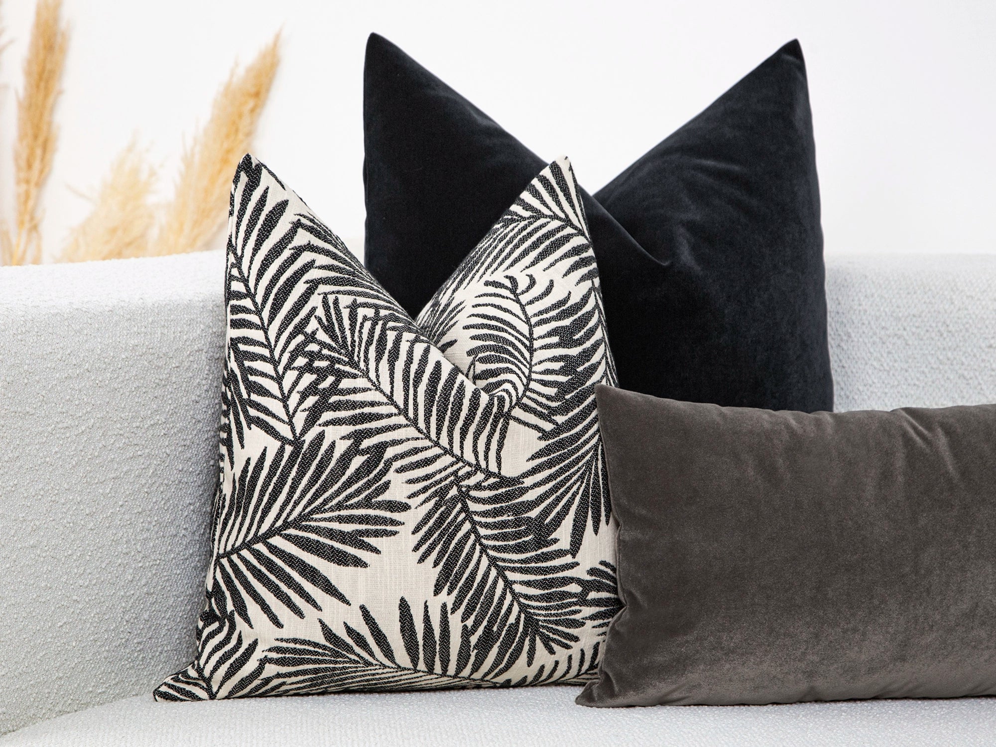 Black Tropical Textured Pillow Cover