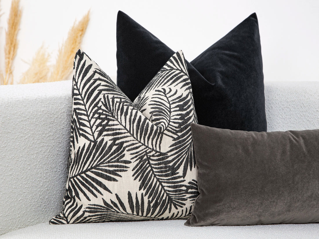 Black Tropical Textured Pillow Cover