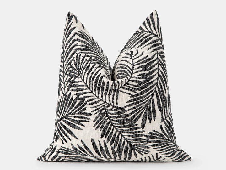 Black Tropical Textured Pillow Cover
