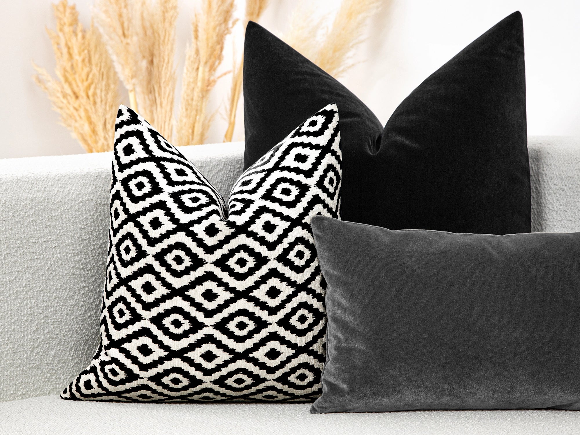 Black Ikat Woven Pillow Cover - Vector