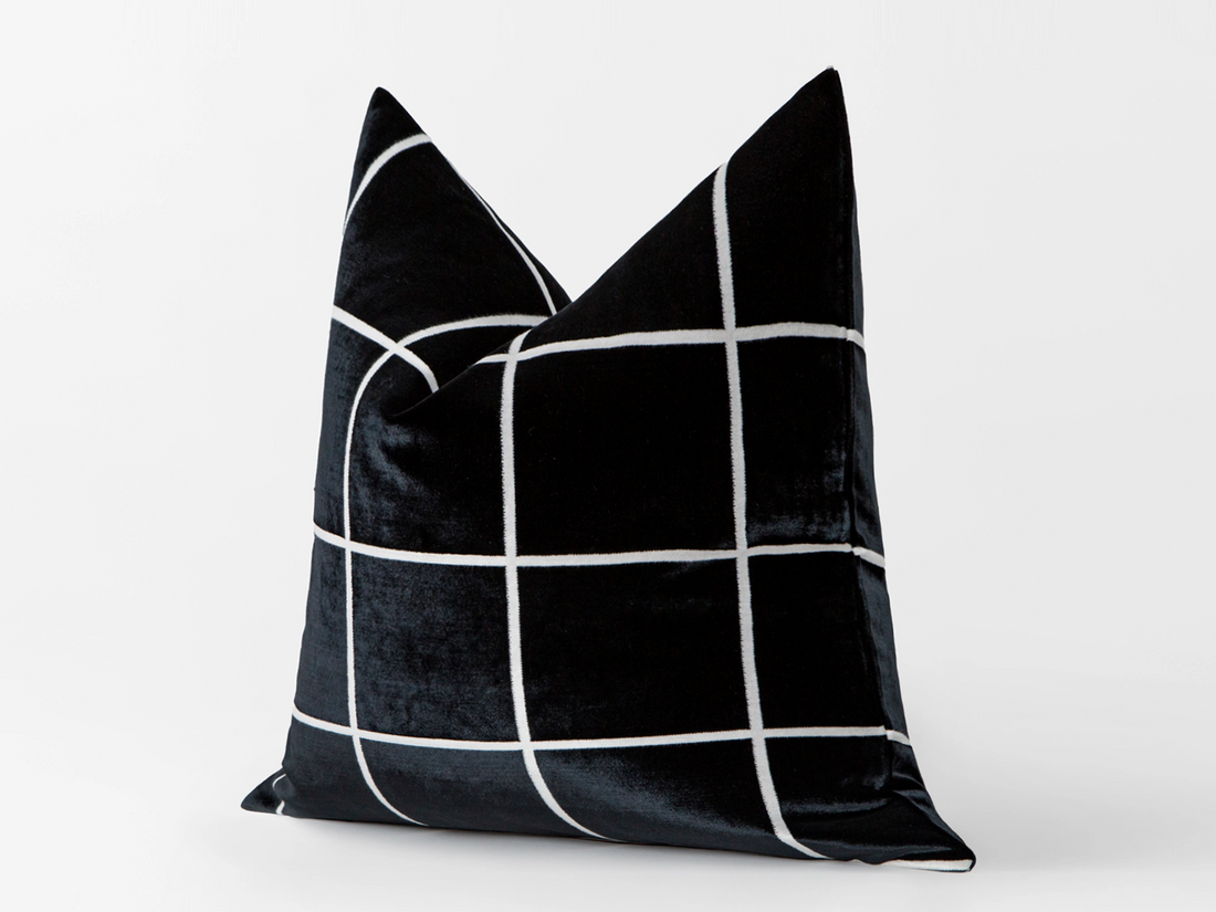 Black Windowpane Velvet Pillow Cover