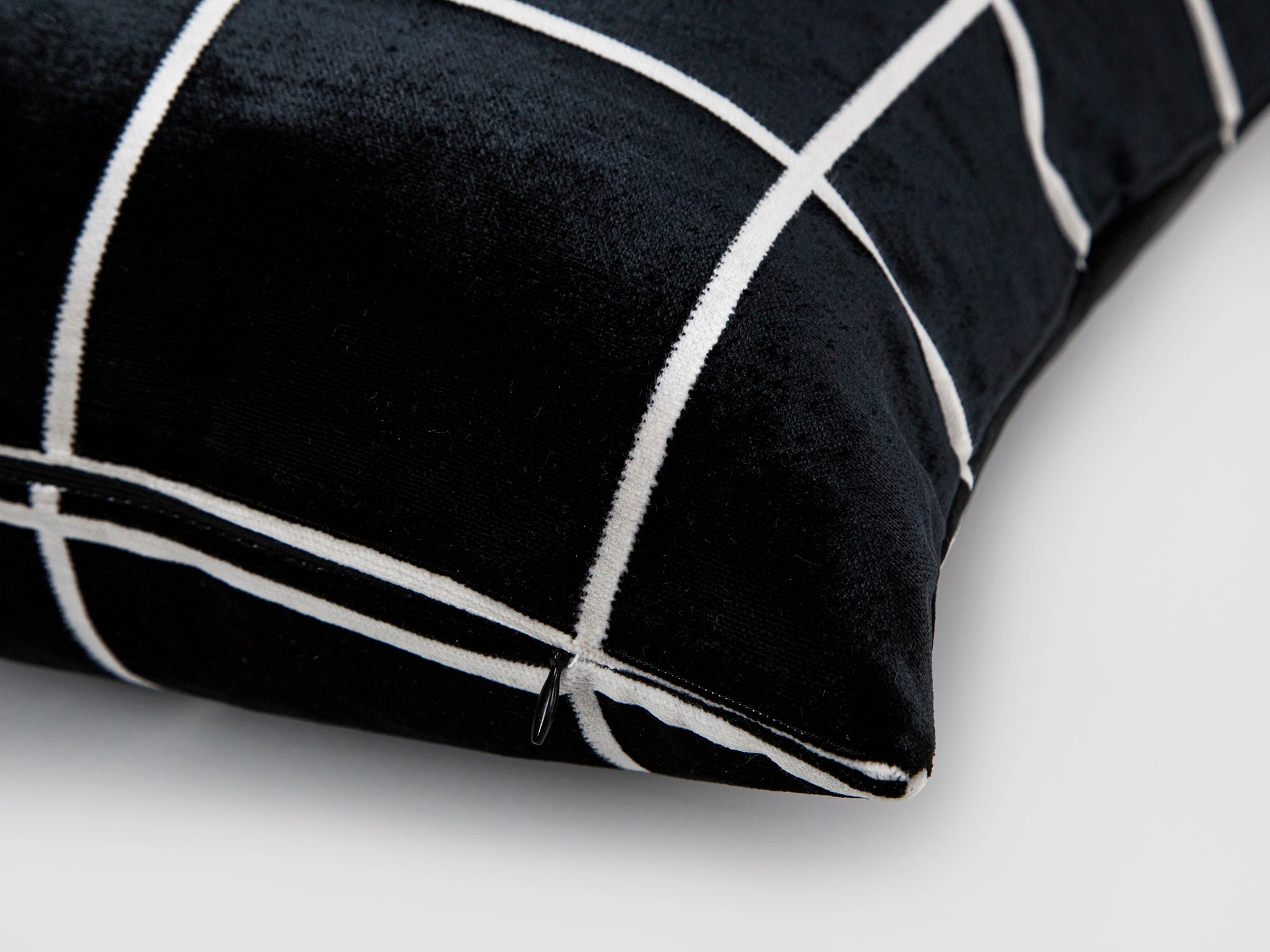 Black Windowpane Velvet Pillow Cover