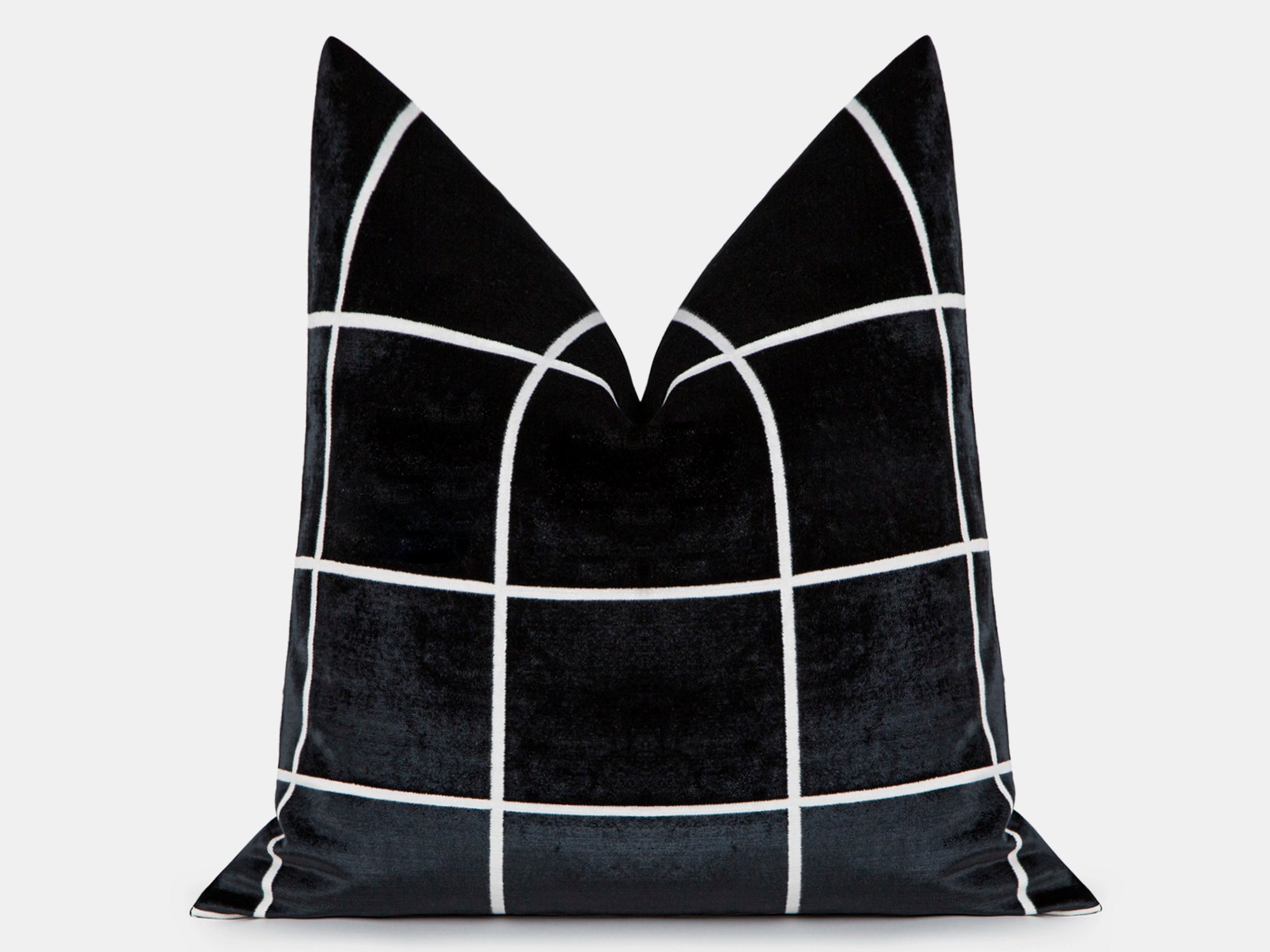Black Windowpane Velvet Pillow Cover