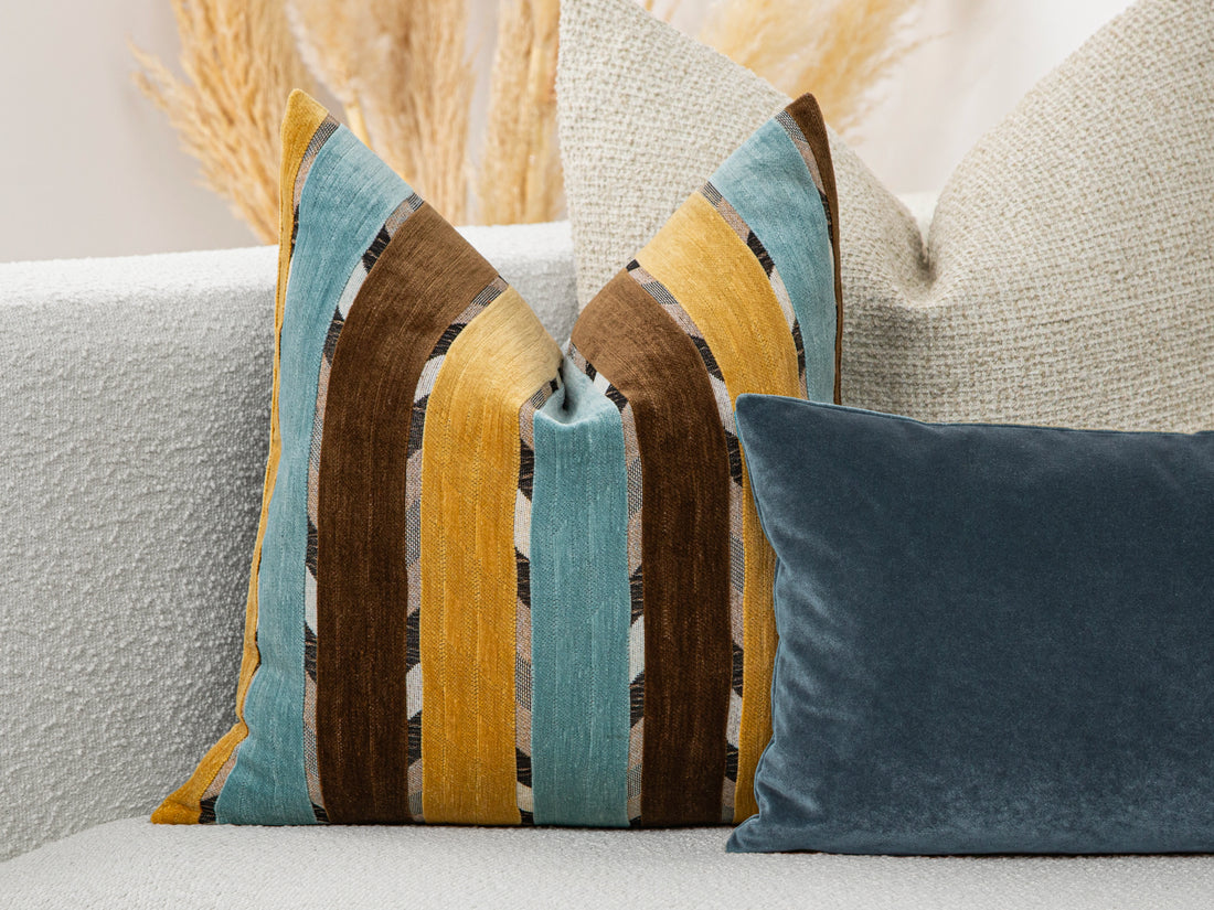 Blue Brown Mid-Century Pillow Cover