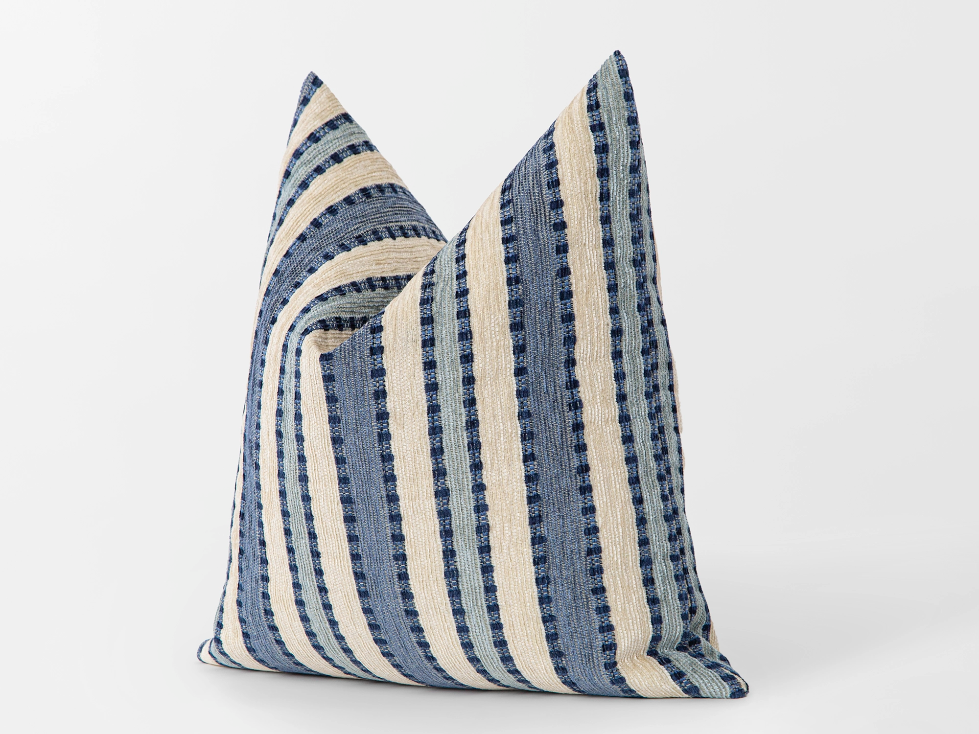 Blue Striped Woven Pillow Cover
