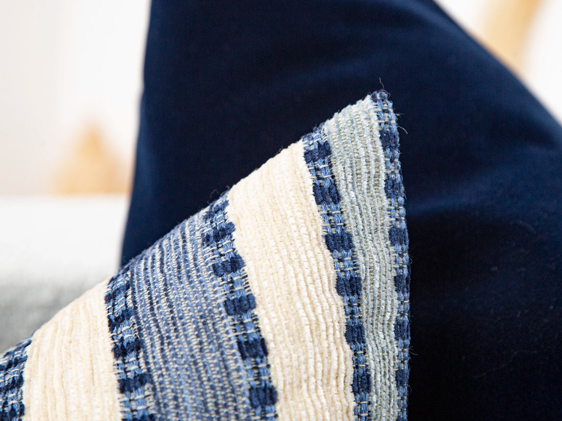 Blue Striped Woven Pillow Cover