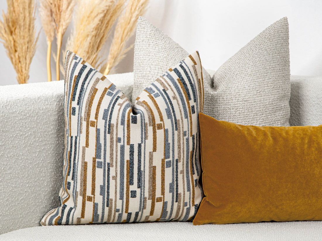 Blue Dash Stripe Textured Pillow Cover