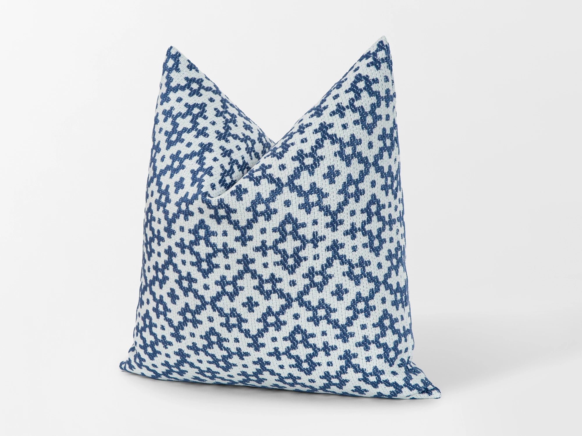 Blue Geometric Woven Outdoor Pillow Cover