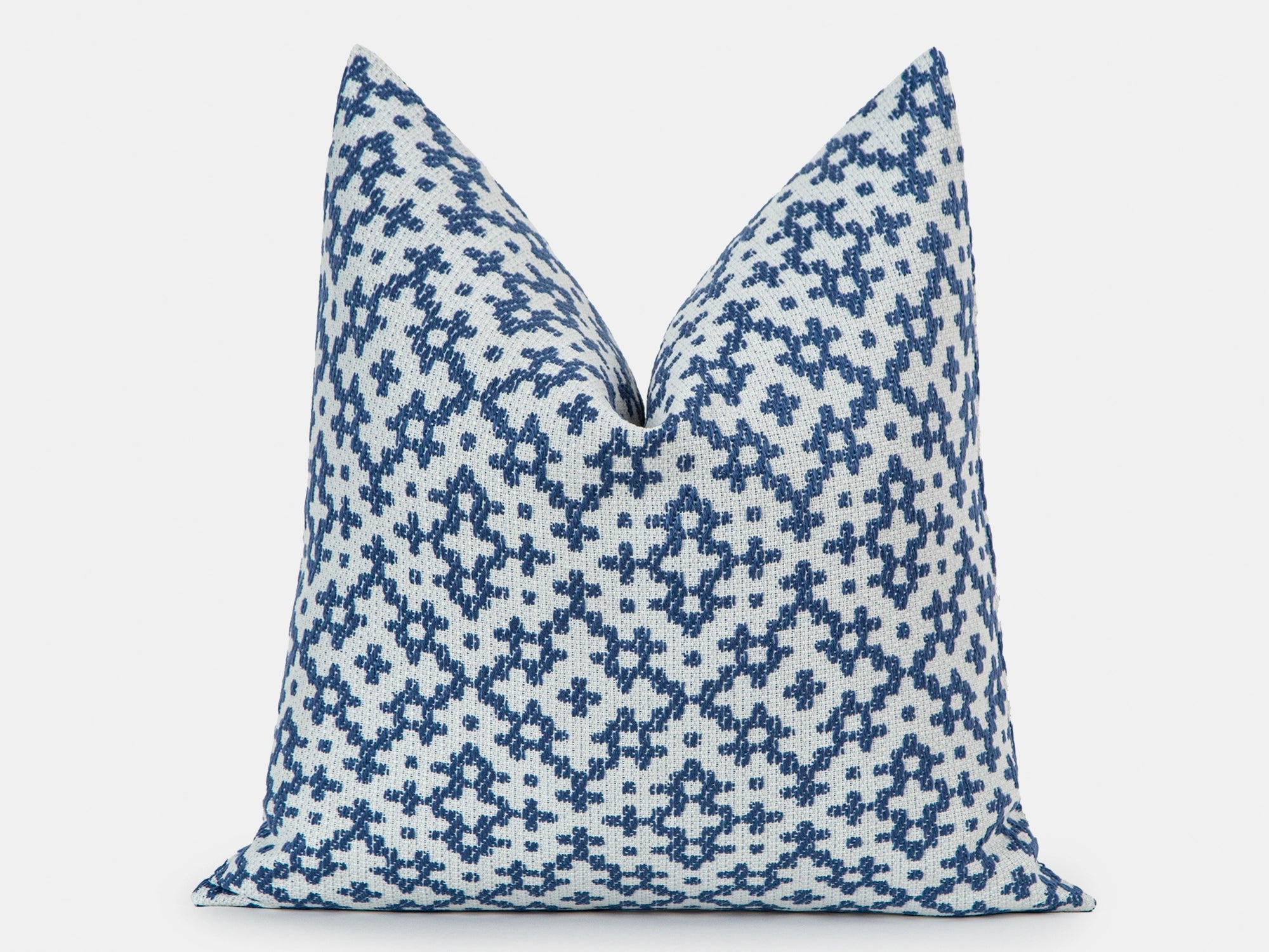 Blue Geometric Woven Outdoor Pillow Cover