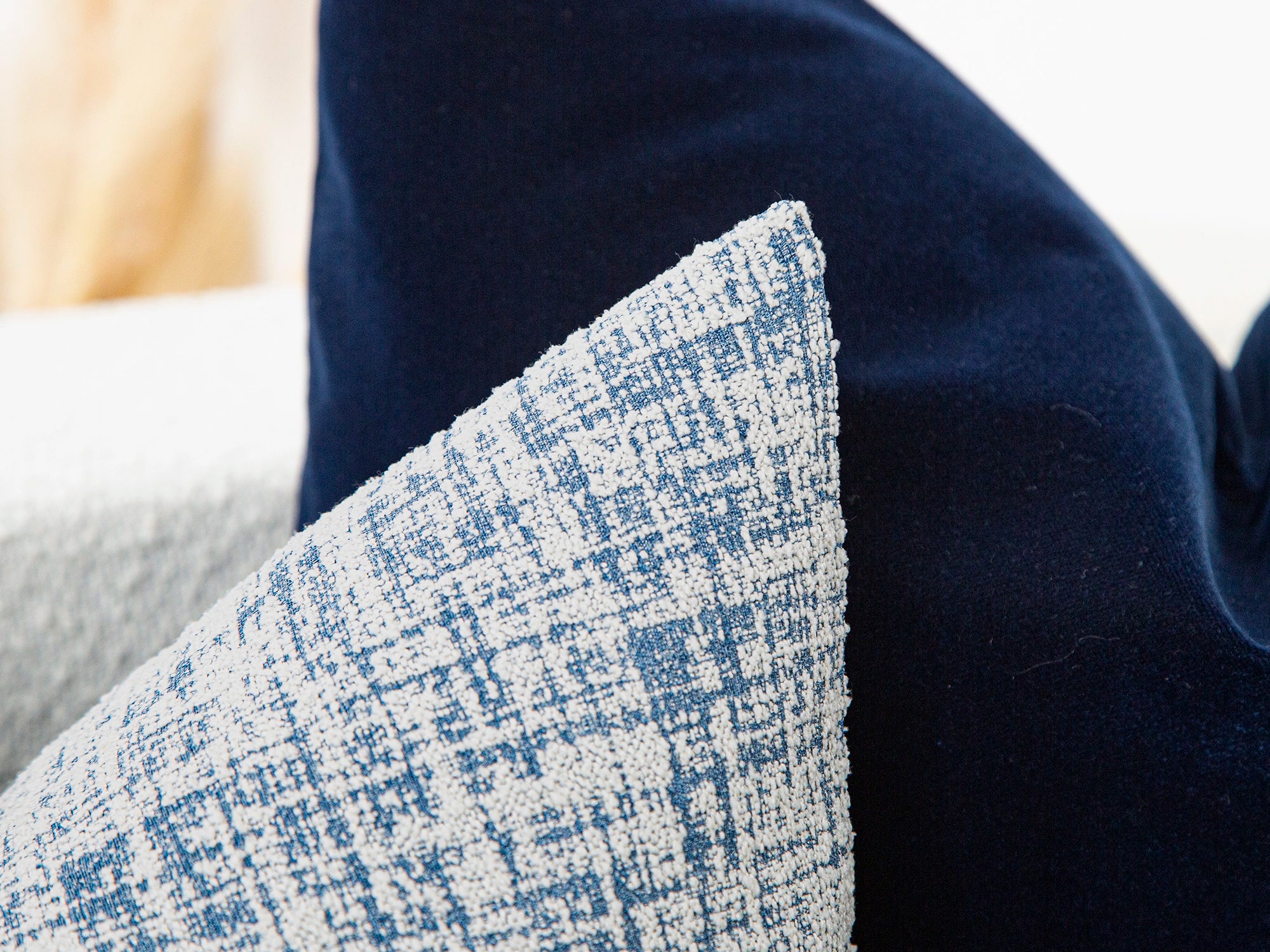 Blue Gray Brushed Woven Pillow Cover