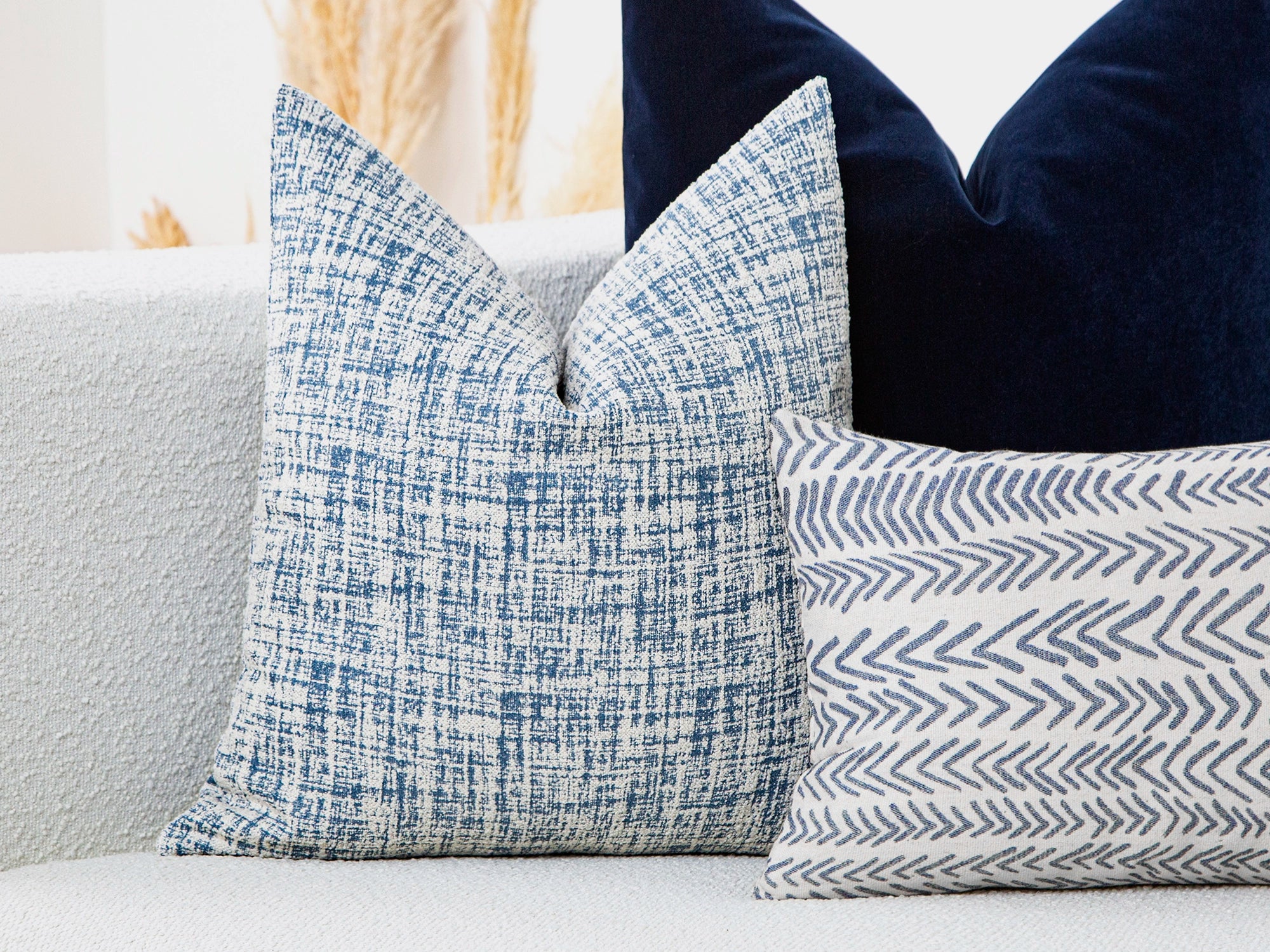 Blue Gray Brushed Woven Pillow Cover