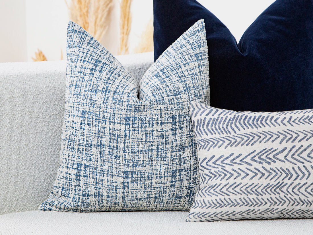 Blue Gray Brushed Woven Pillow Cover