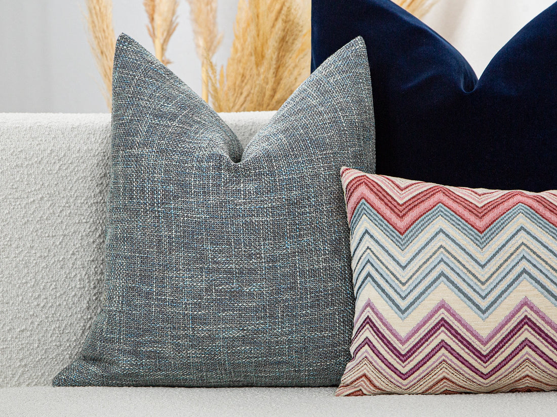 Blue Gray Woven Linen Pillow Cover