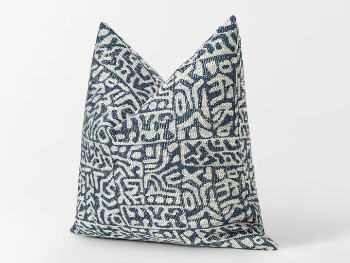 Blue Tribal Geometric Pillow Cover