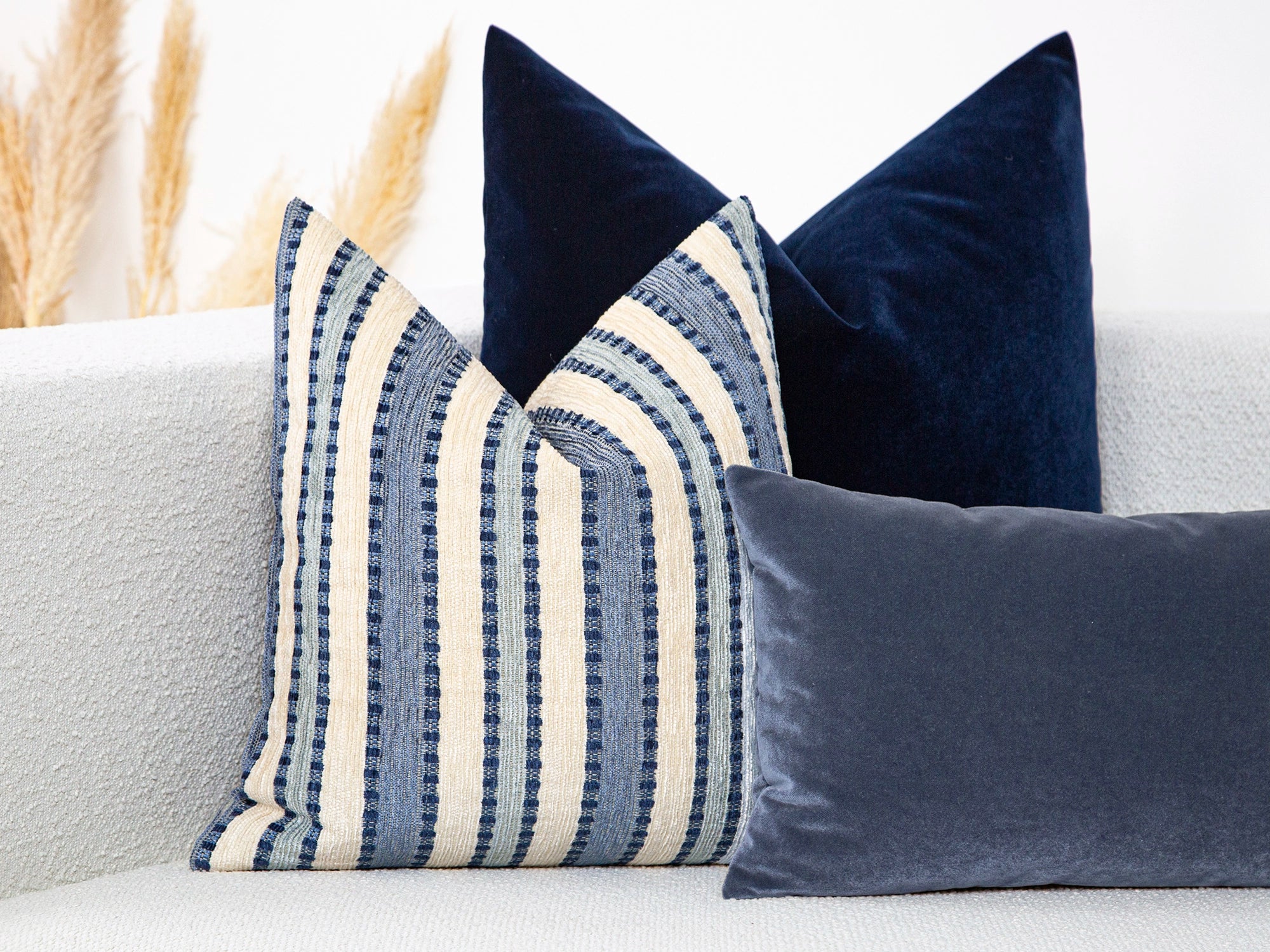 Blue Striped Woven Pillow Cover