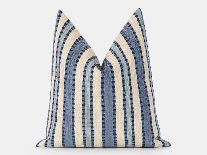 Blue Striped Woven Pillow Cover