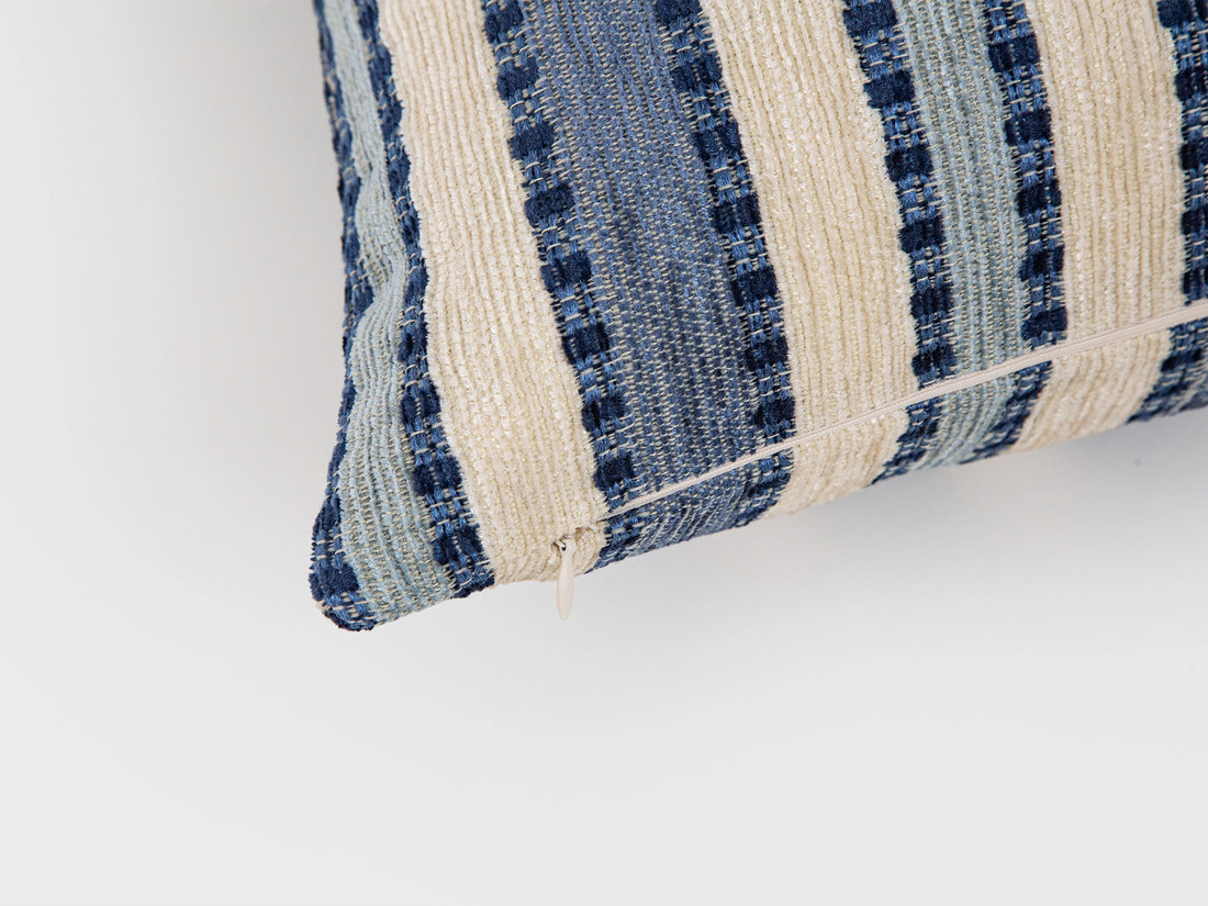 Blue Striped Woven Pillow Cover