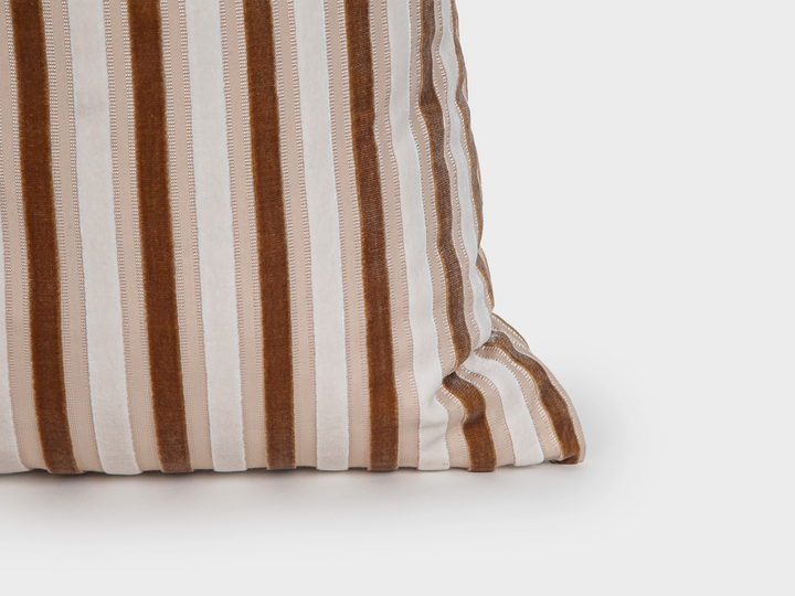 Blush Beige Striped Velvet Pillow Cover