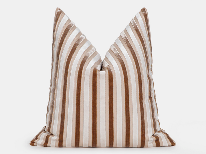 Blush Beige Striped Velvet Pillow Cover