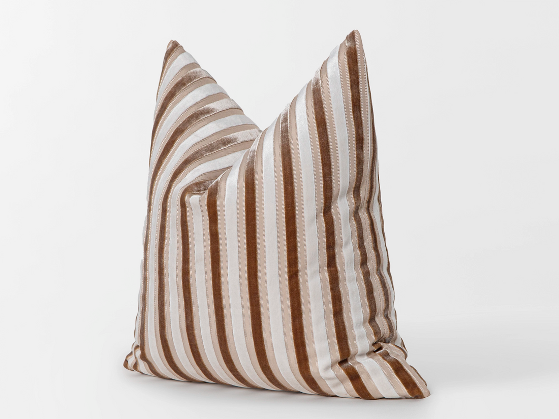 Blush Beige Striped Velvet Pillow Cover