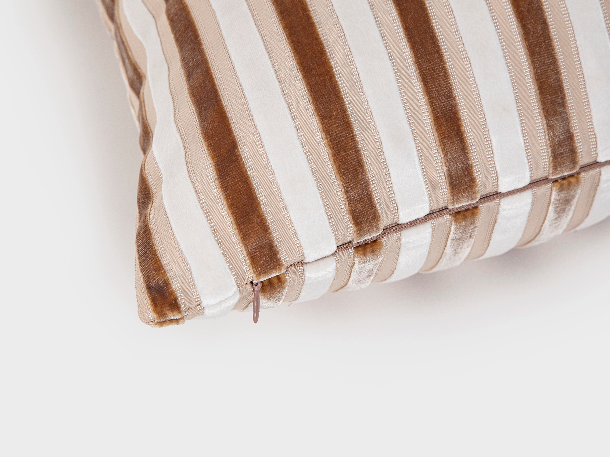 Blush Beige Striped Velvet Pillow Cover