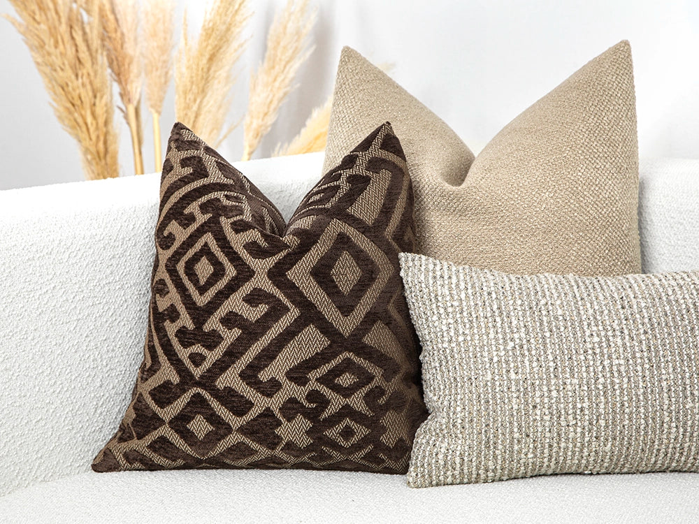 Brown and Beige Textured Tribal Pillow Cover