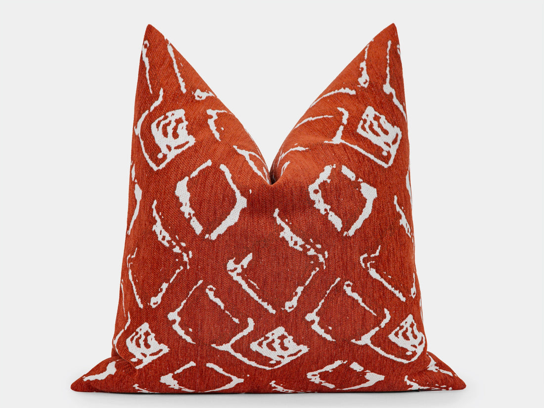 Brick Red Abstract Ikat Pillow Cover