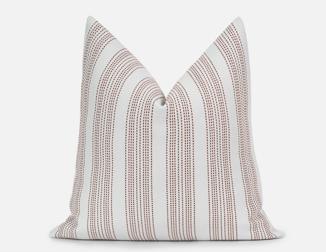 Brick Red Striped Outdoor Pillow Cover