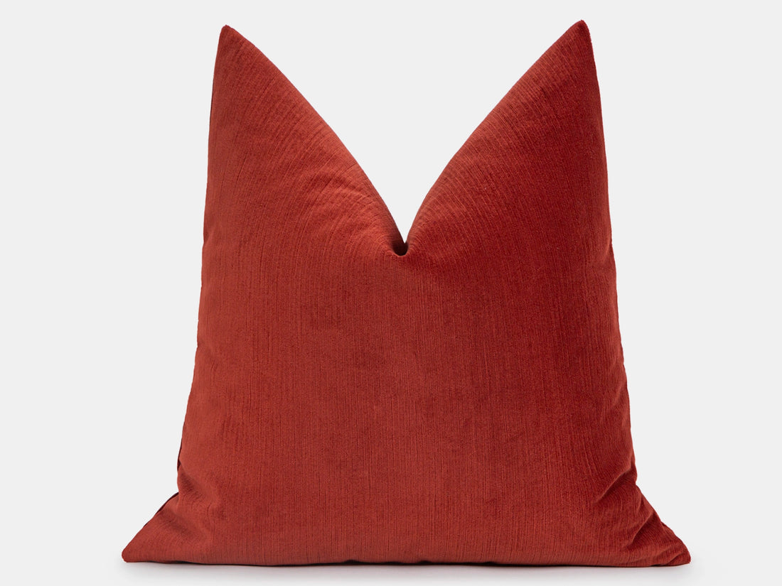 Dusty Red Ribbed Velvet Pillow Cover