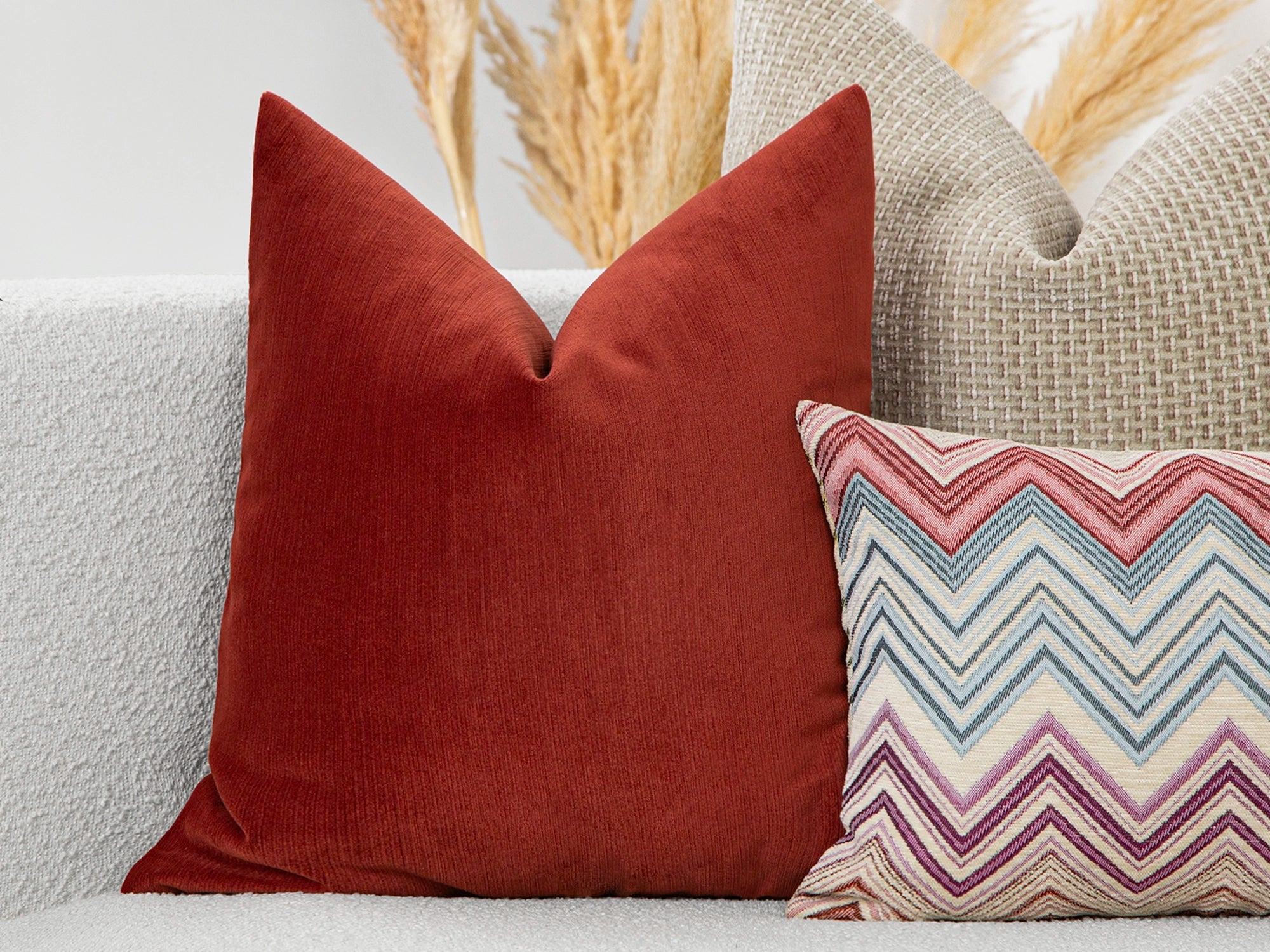 Dusty Red Ribbed Velvet Pillow Cover
