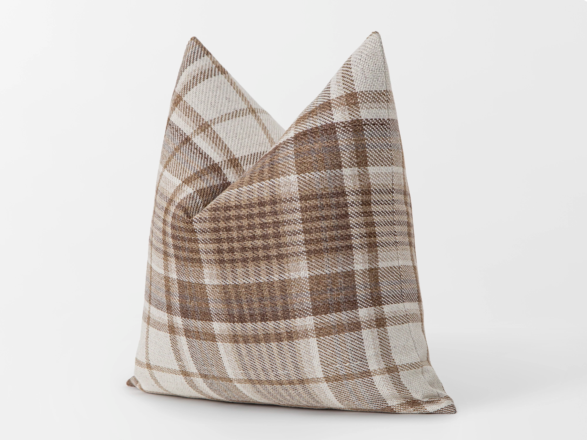 Brown Beige Plaid Pillow Cover
