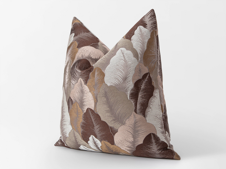 Brown Jacquard Pillow Cover - Velora Leaf