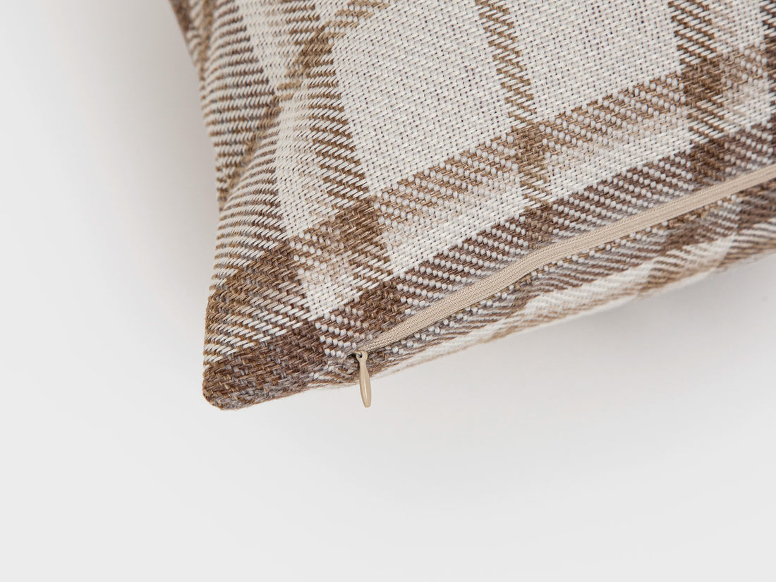 Brown Beige Plaid Pillow Cover