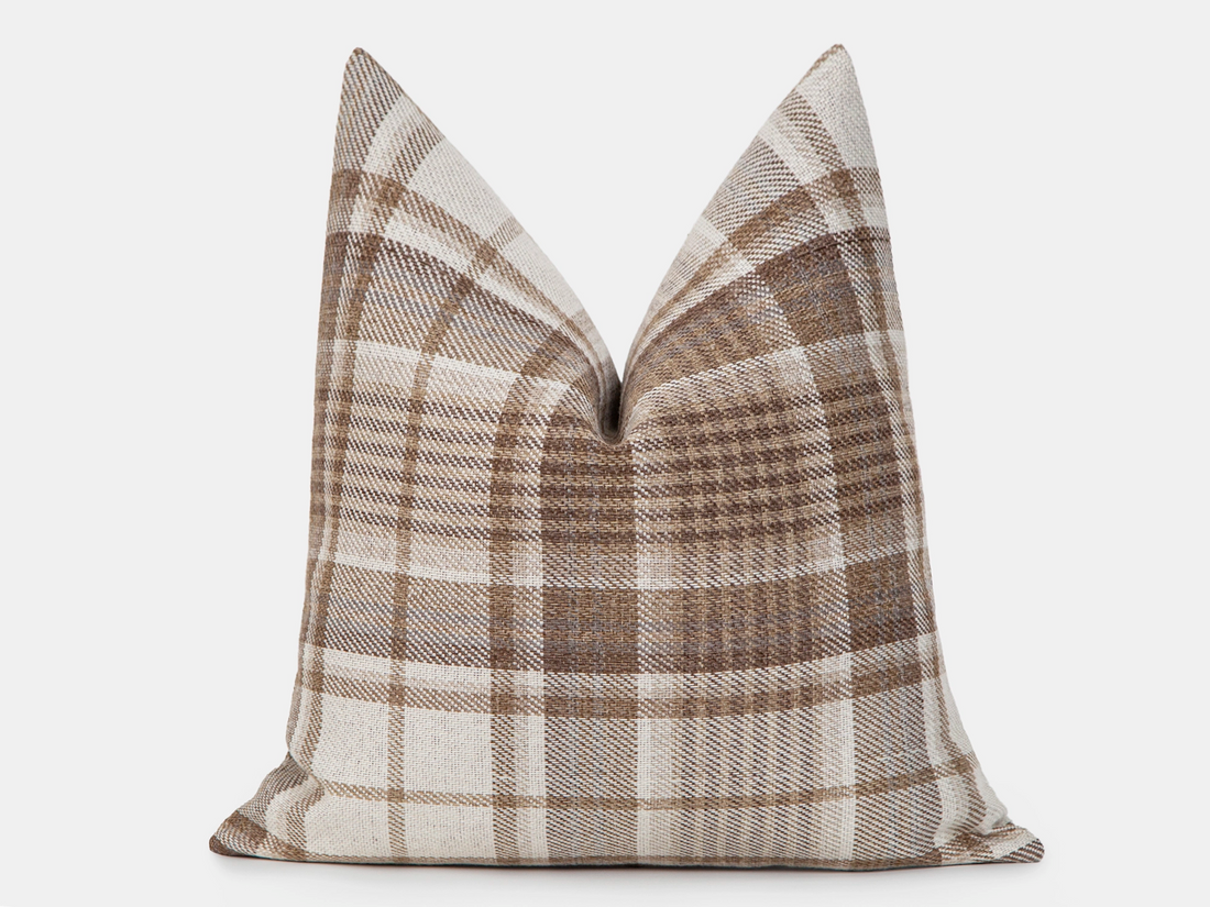 Brown Beige Plaid Pillow Cover
