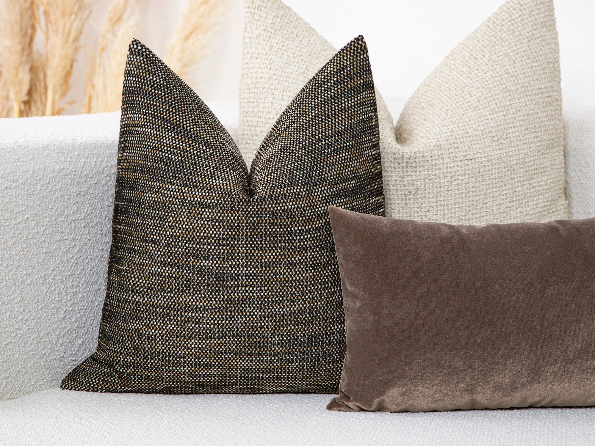 Brown Black Linen Woven Pillow Cover