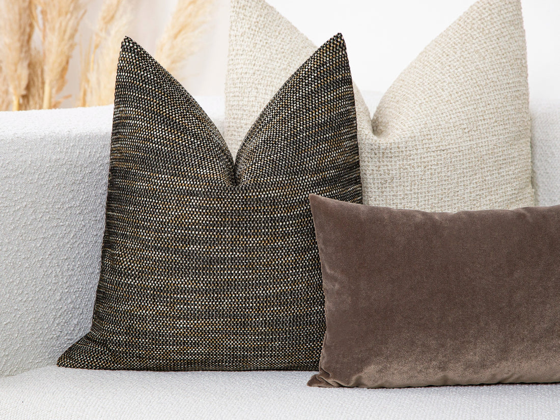 Brown Black Linen Woven Pillow Cover