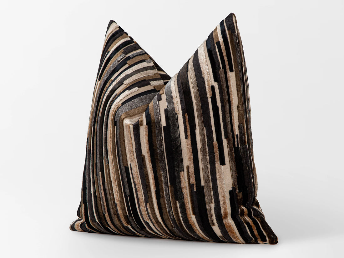 Brown Striped Cut Velvet Pillow Cover