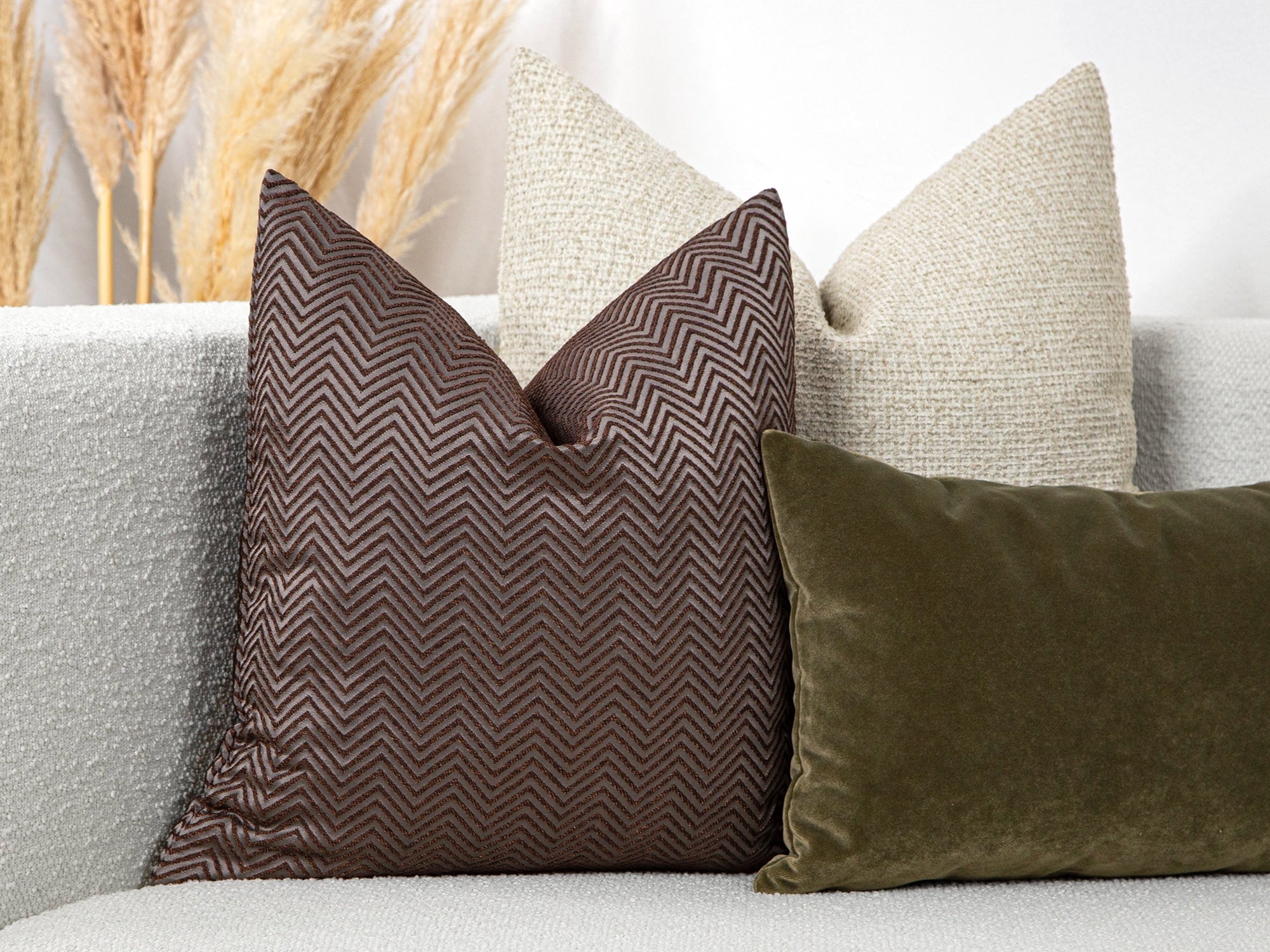 Brown Chevron Jacquard Pillow Cover