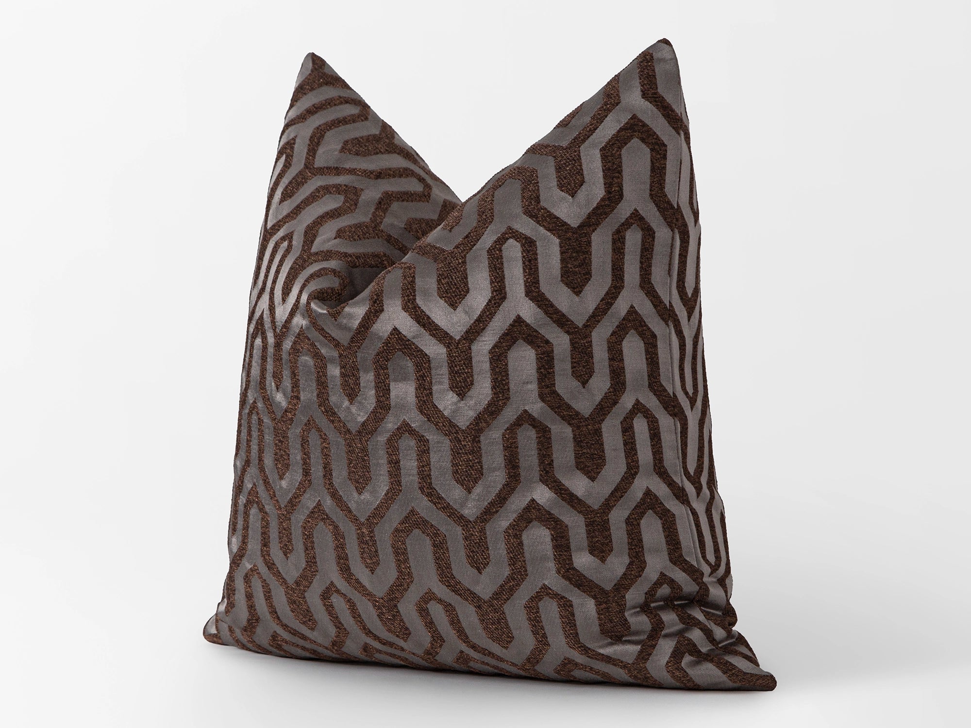 Brown Geometric Jacquard Pillow Cover