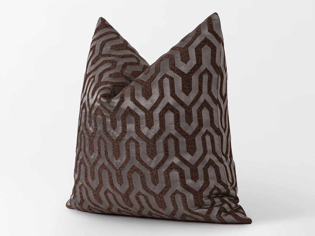 Brown Geometric Jacquard Pillow Cover