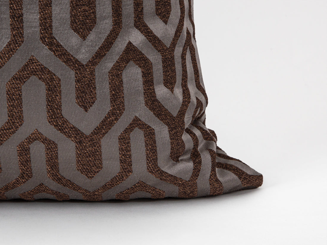 Brown Geometric Jacquard Pillow Cover