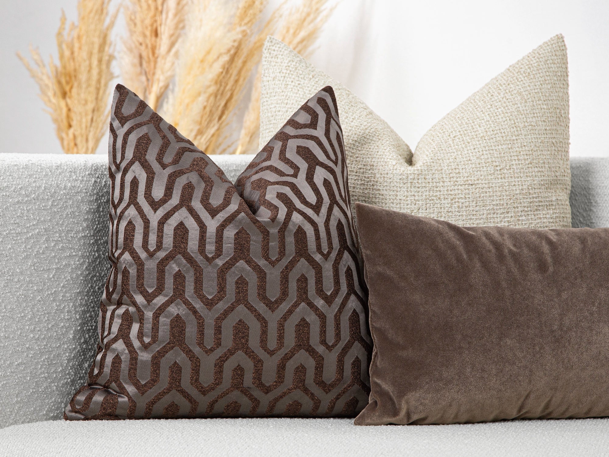 Brown Geometric Jacquard Pillow Cover