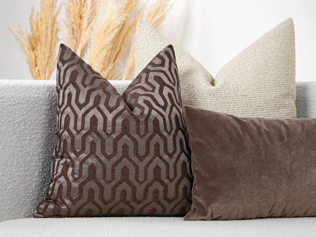 Brown Geometric Jacquard Pillow Cover