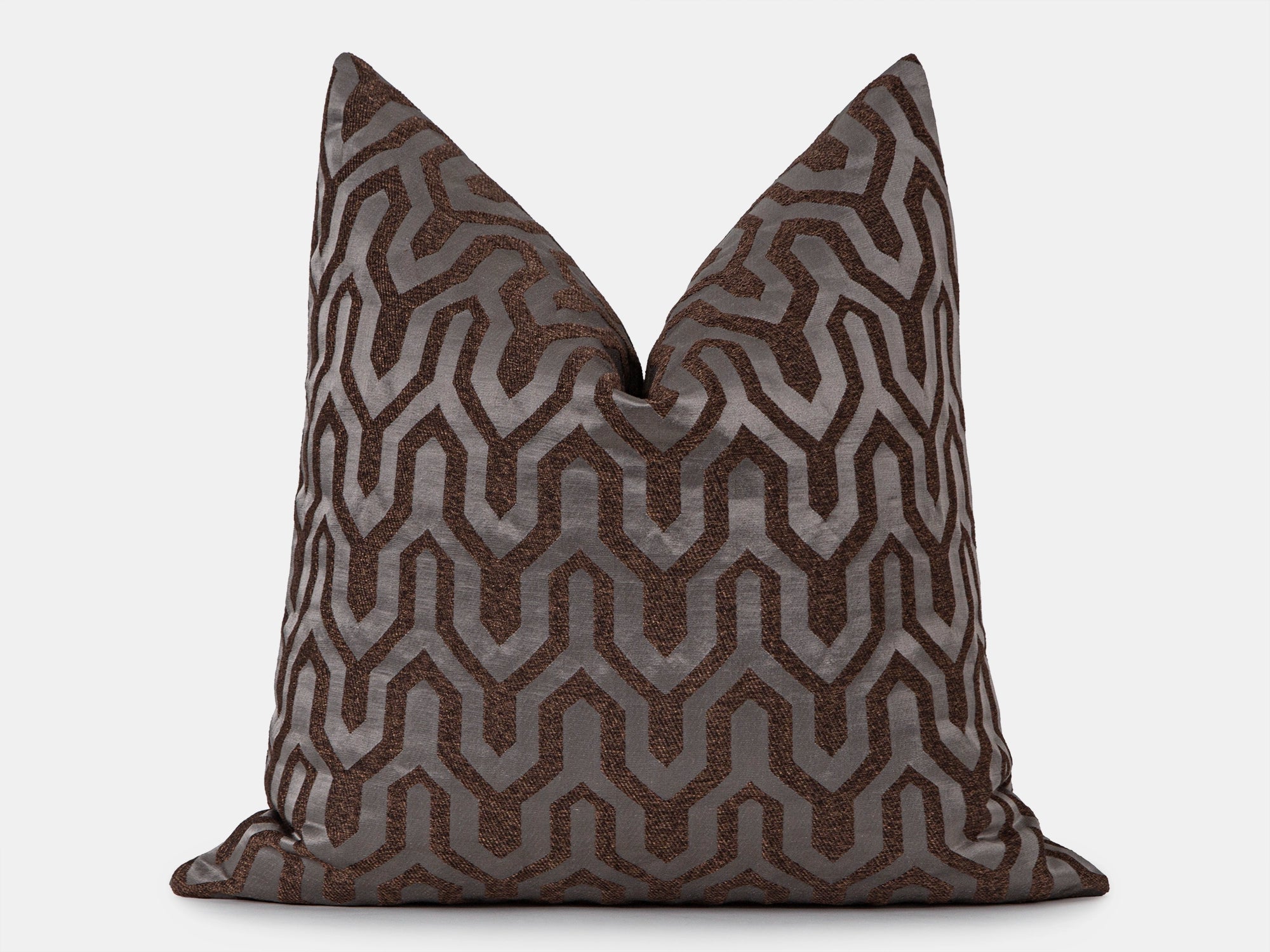 Brown Geometric Jacquard Pillow Cover